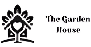 A black and white image of the logo for the garden house.